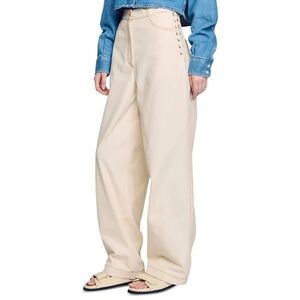 Leon Lace Up High Rise Jeans in Sand